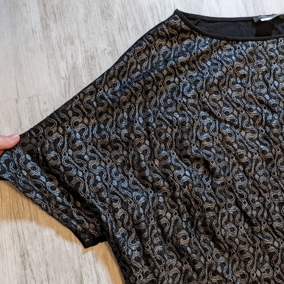 Luxury Marina Rinaldi Silver Metallic Embroidered Black Lined Tunic Tee Size XL - Picture 5 of 12